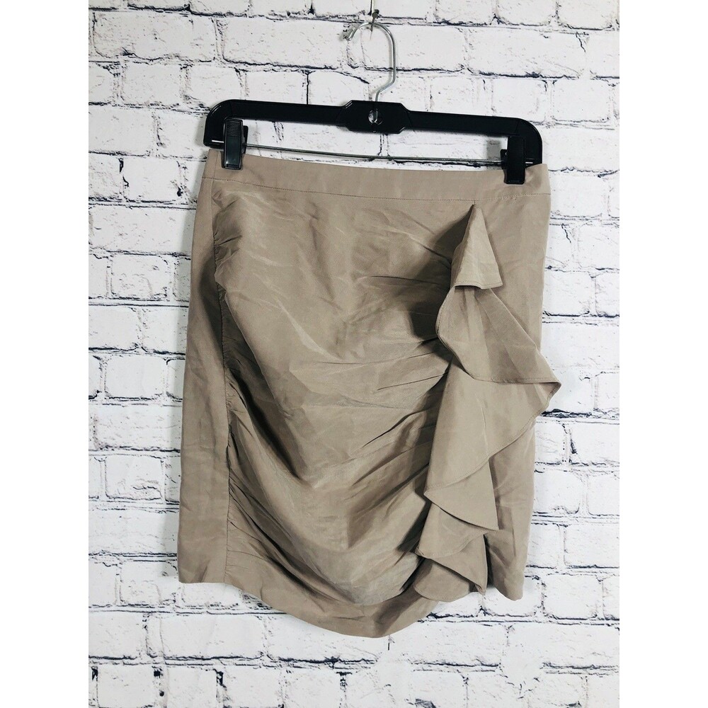 Forever 21‎ Women Ruffle Ruched Mini Skirt Tan Khaki Beige Size Small S